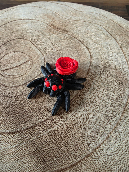 Flexible 3D-Spinne schwarz mit roter Rose – Kühlschrankmagnet