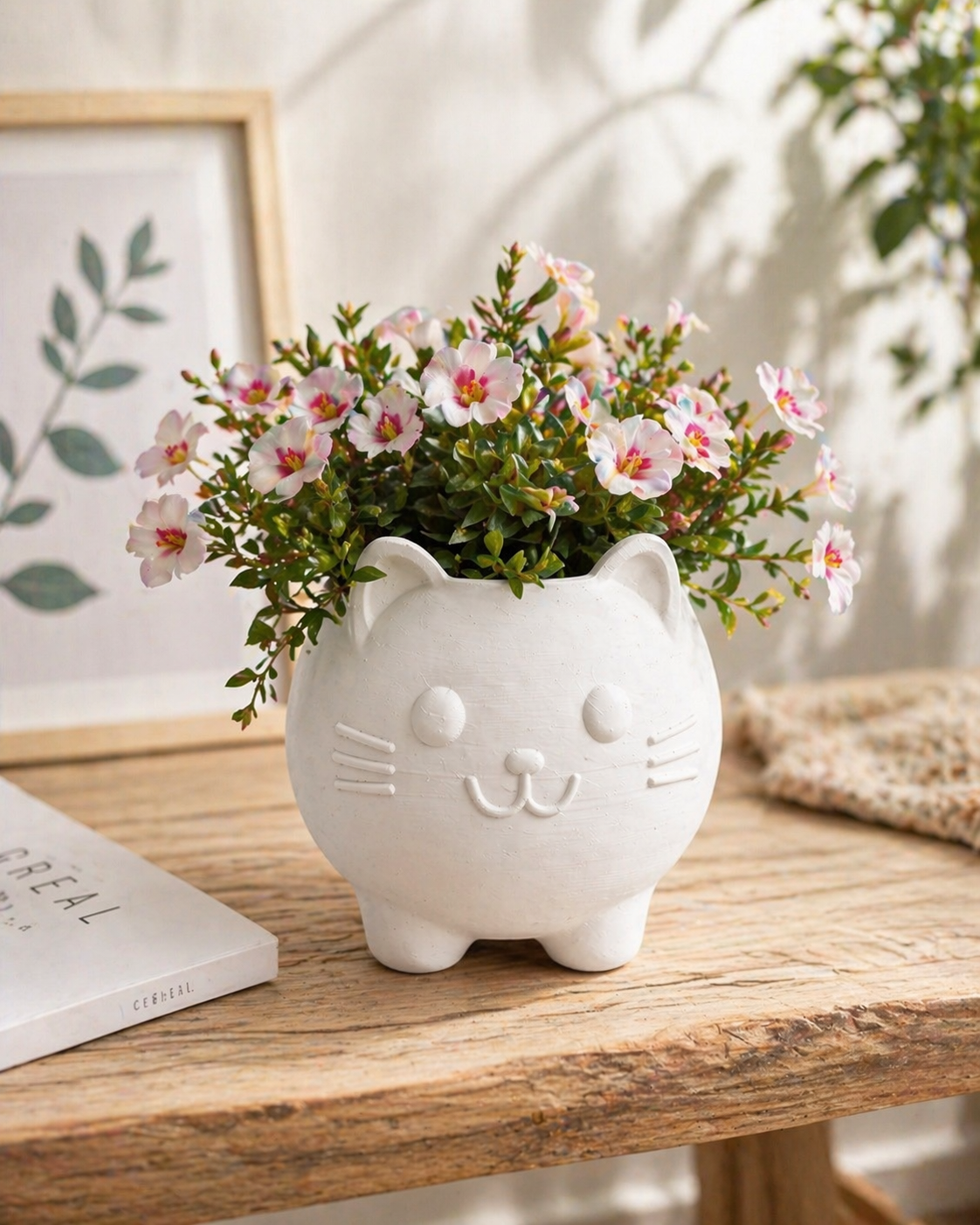 Chonky Katzen-Blumentopf in Weiß – lustiger 3D-Druck Übertopf