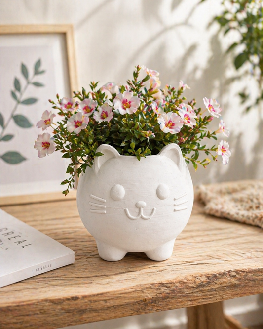 Chonky Katzen-Blumentopf in Weiß – lustiger 3D-Druck Übertopf