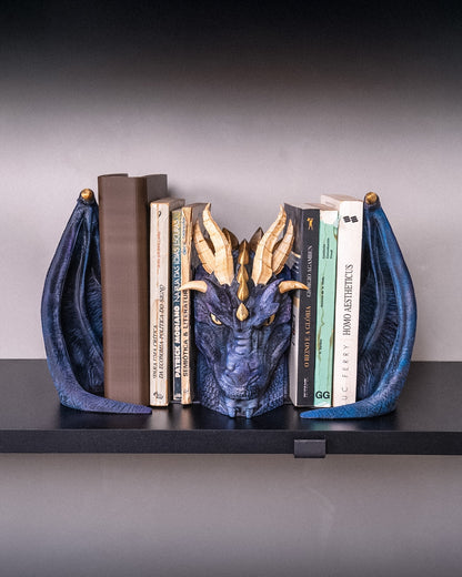 Buchstütze Drache 3-teilig in Schimmerfarbe – bewacht die Bücher