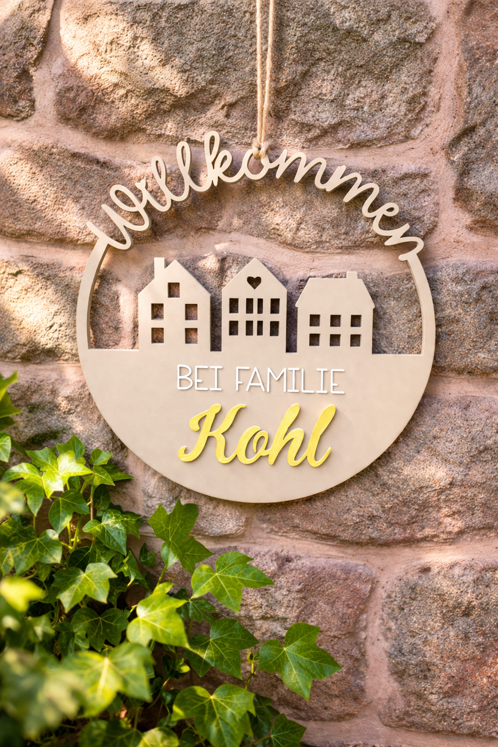 Familienschild Schriftdetail – personalisierter Text, 3D-Druck