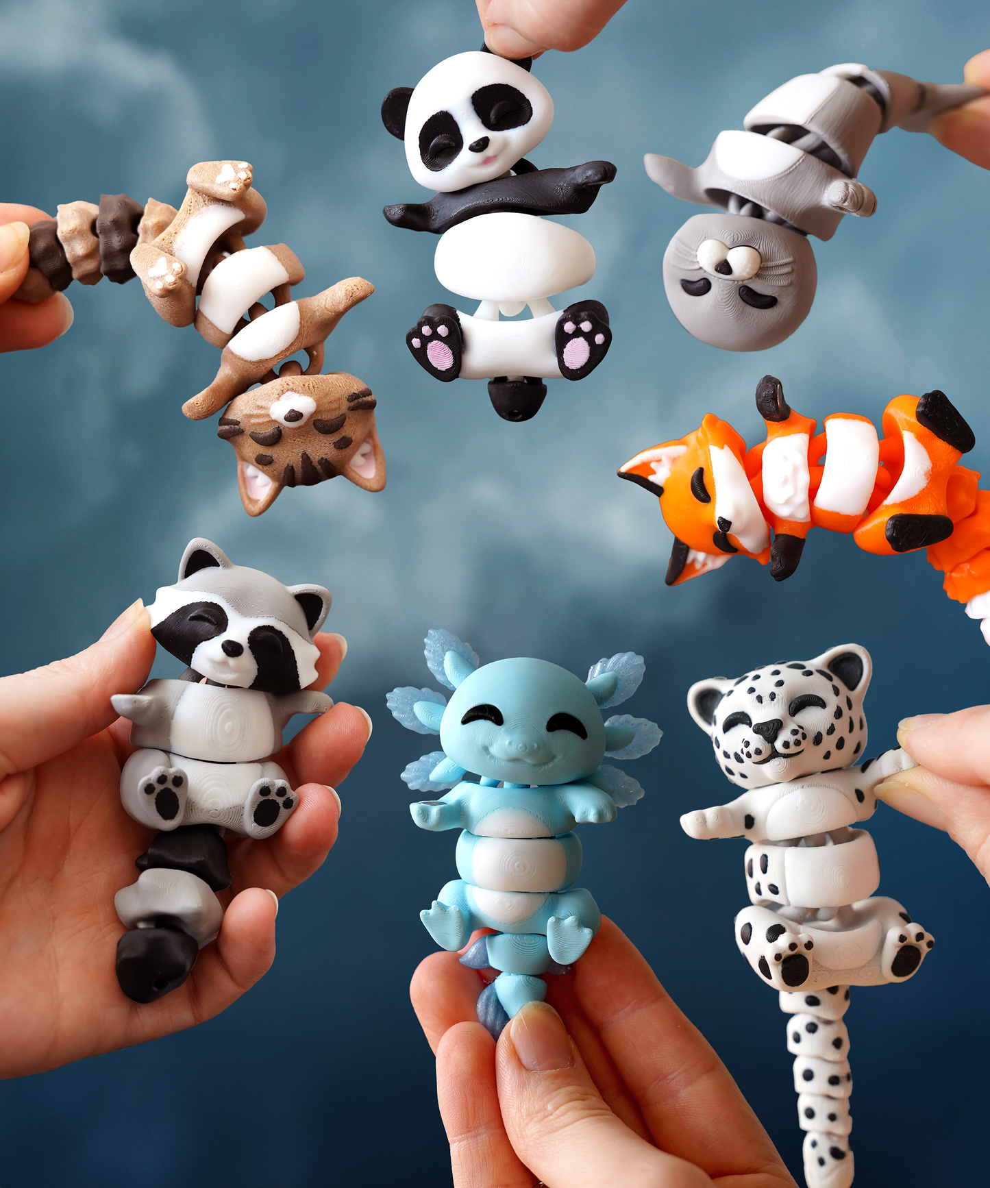 Flexi Axolotl Schlüsselanhänger blau – magnetisch, Mix & Match