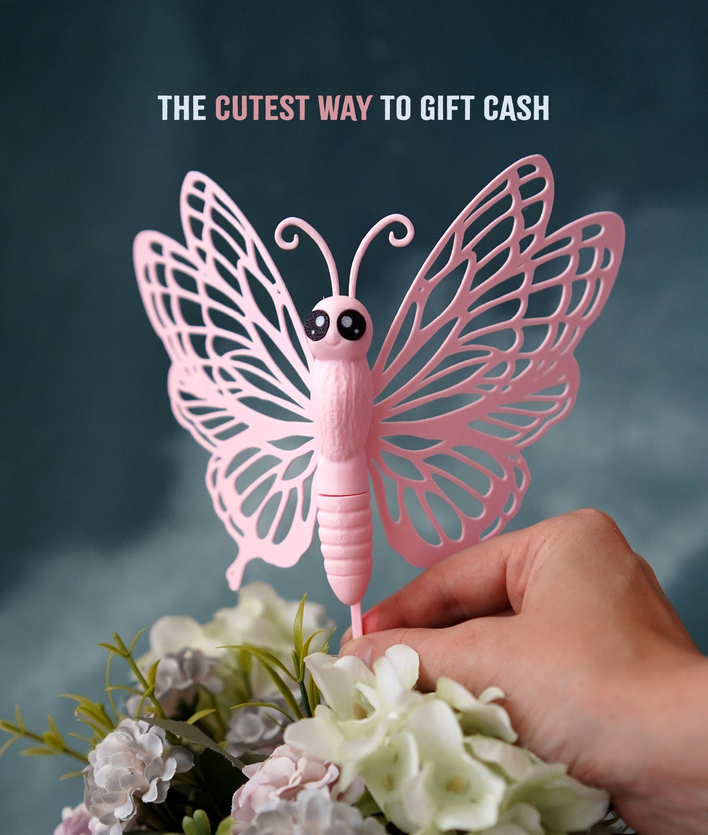 Schmetterling Geschenkverpackung geöffnet – Fach für Geldscheine sichtbar